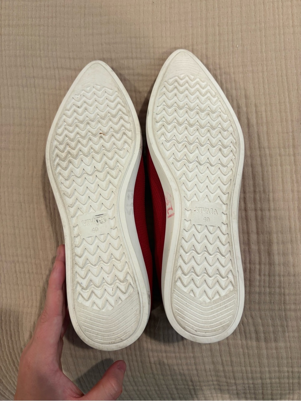 VIVAIA Pointed Toe Knit Flats Red Size 40 Sustainable Breathable Washable Shoes - Picture 7 of 10